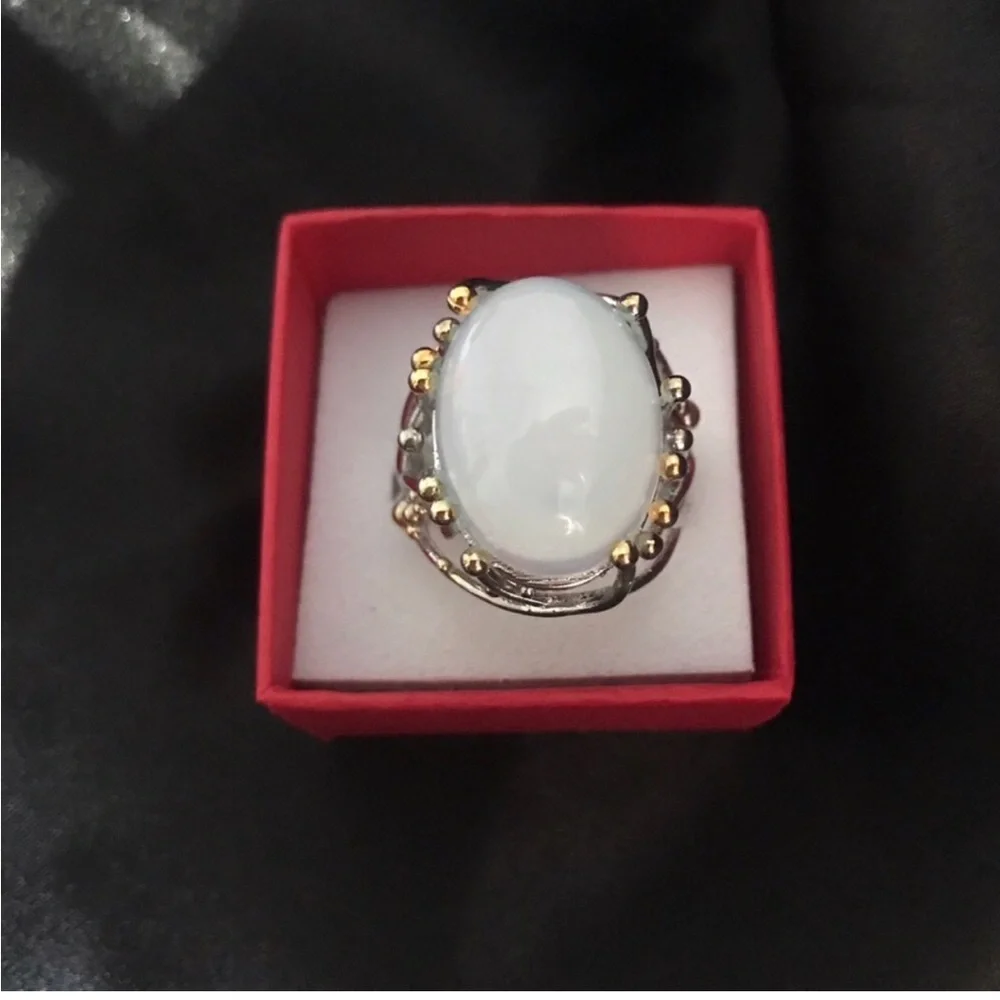 White Opal Gold and Silver-Accent Oval Ring